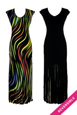 Eva Varro Women's V-Neck Long Fringe Dress Reversible Black Dressy Size M NWT